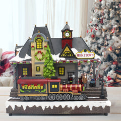 Village de Noel Station enneigée lumières sons mouvement 30Hx15Px32Lcm
