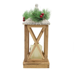 Lanterne de Noel décoration en bois avec lumière LED et paillettes