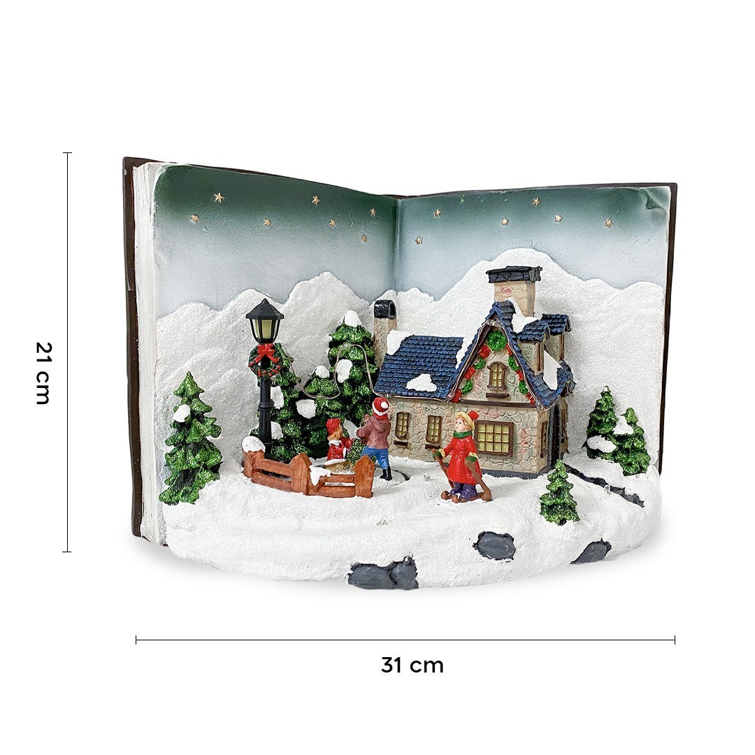 Livre gris Village de Noël avec lumières sons Mouvement 31Lx19Px21Hcm