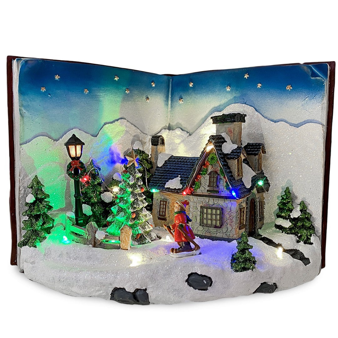 Livre BLEU Village Noël avec lumières, sons mouvements 33Lx19Px22Hcm