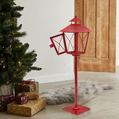 Lampadaire rouge de Noel décoration en métal et verre 60Hx14x14cm