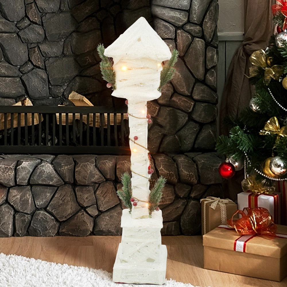 Lampe de Noël à emboîtement blanche paillettes et mini lumières 60HCm