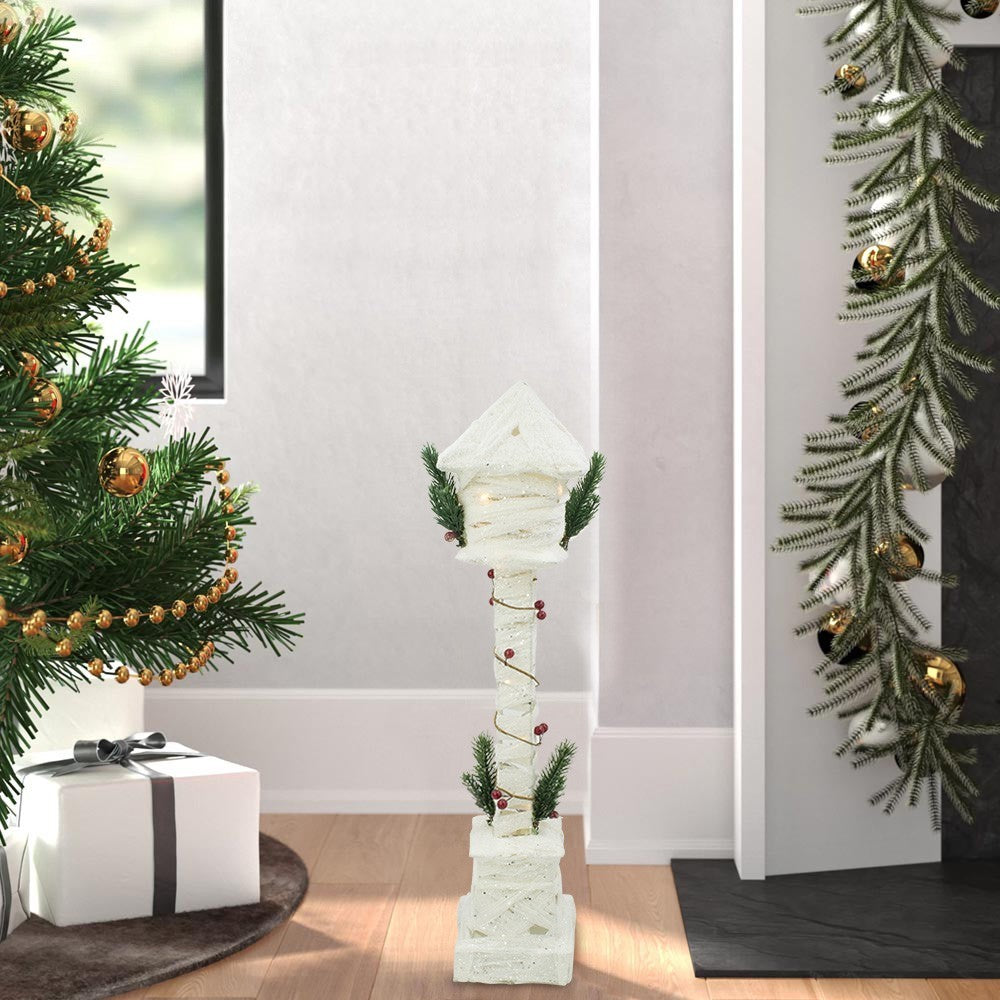 Lampe de Noël à emboîtement blanche paillettes et mini lumières 60HCm
