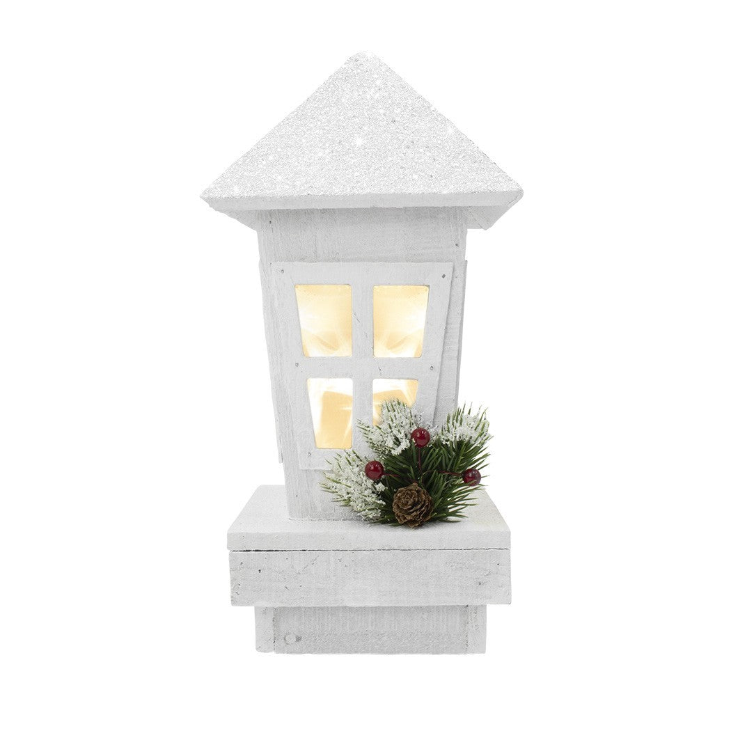 Lanterne de Noël 859724 décoration en bois avec paillettes et éclairage