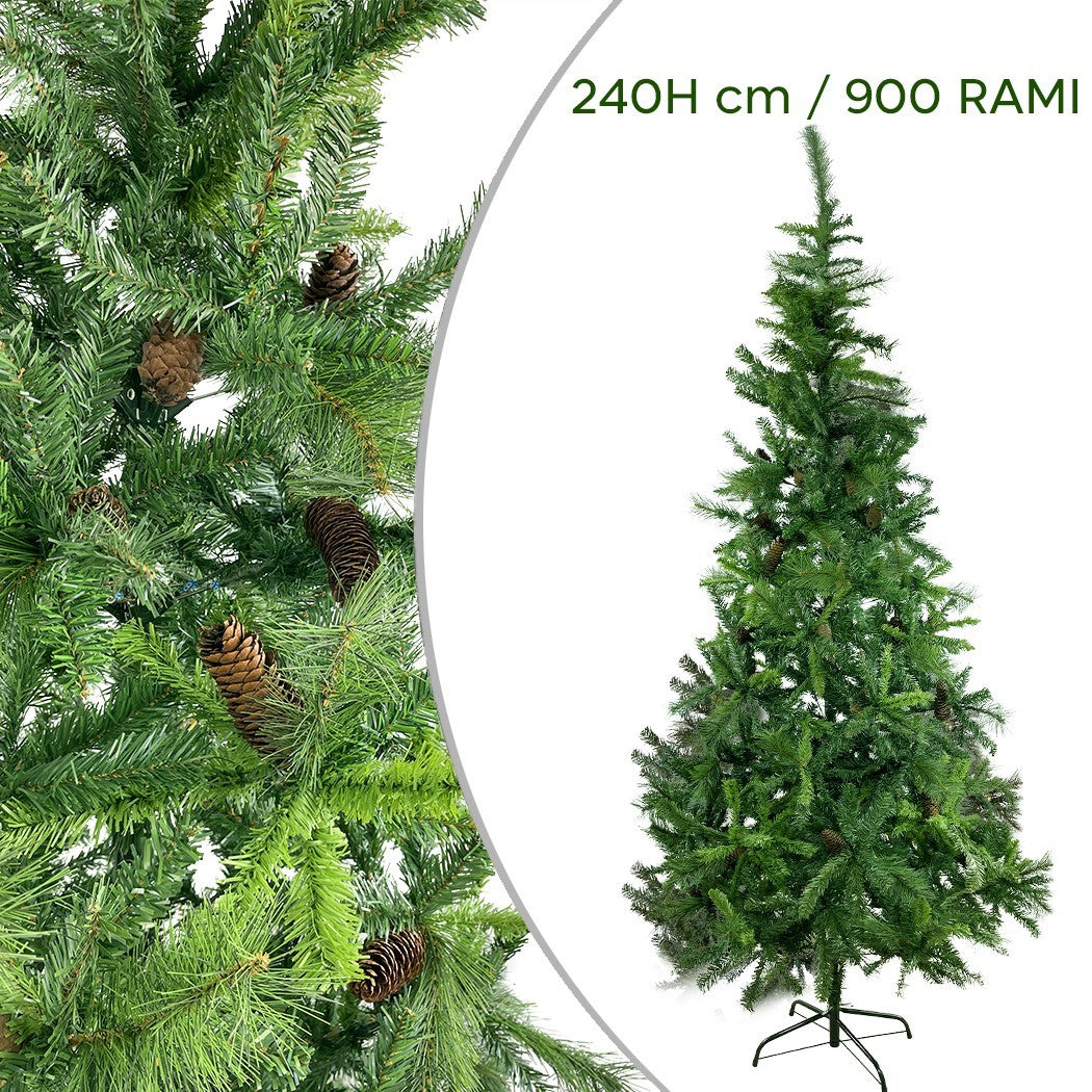 Sapin de Noël 240cm pommes de pin branches pliantes en PVC artificiel
