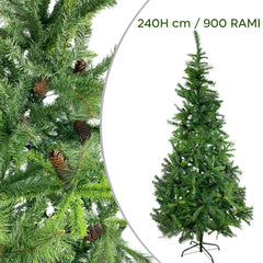 Sapin de Noël 240cm pommes de pin branches pliantes en PVC artificiel