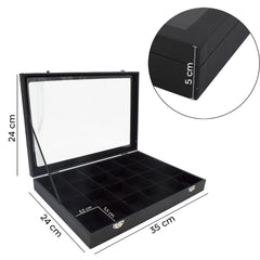 Boîte à bijoux noire à 24 compartiments Présentoir à bijoux pliable