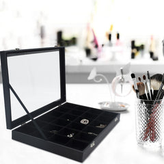 Boîte à bijoux noire à 24 compartiments Présentoir à bijoux pliable