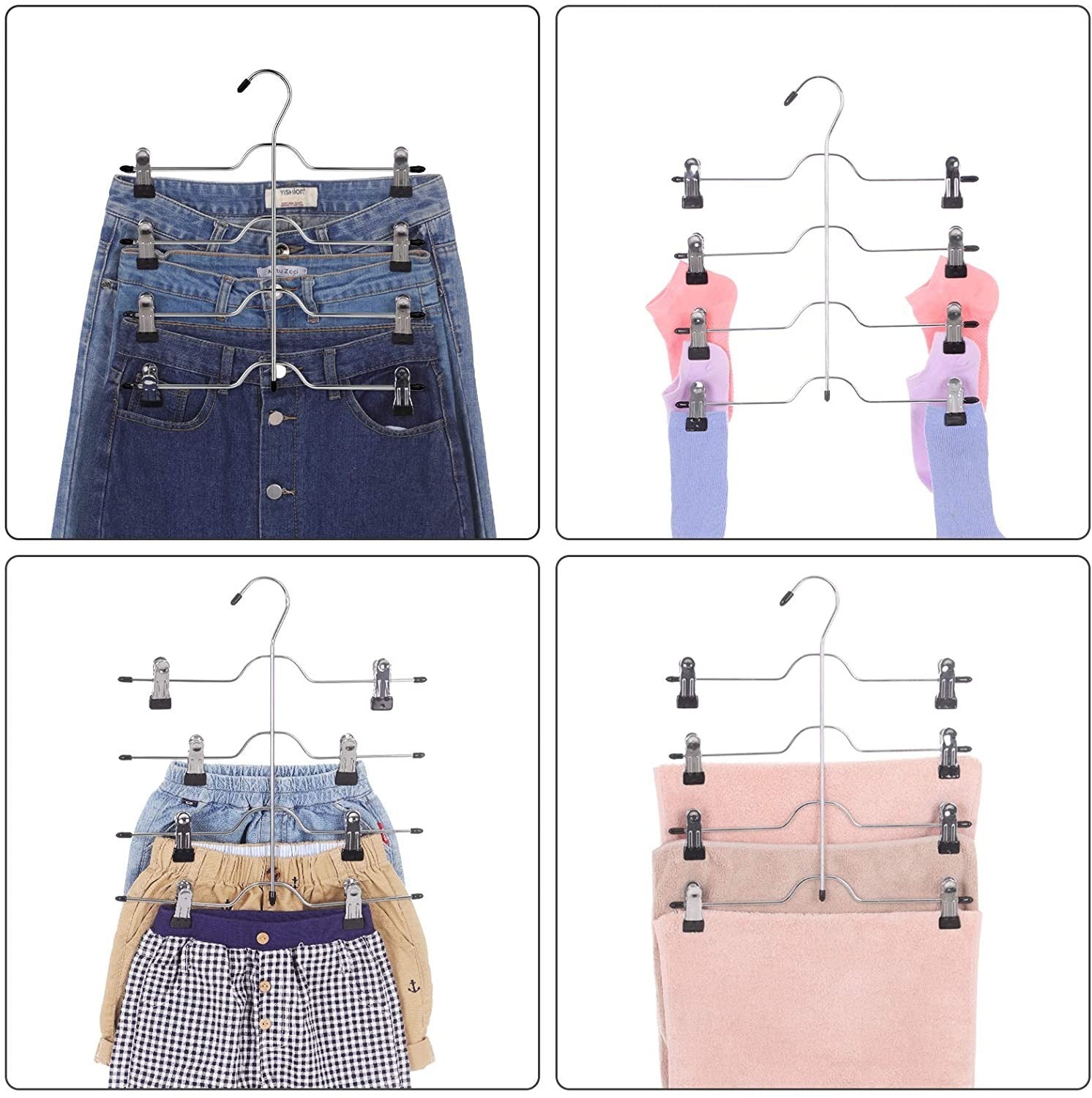 Lot de 3 cintres multiples métal avec 4 niveaux de pinces de serrage