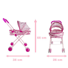 101246 Poussette pliante pour poupée rose avec auvent
