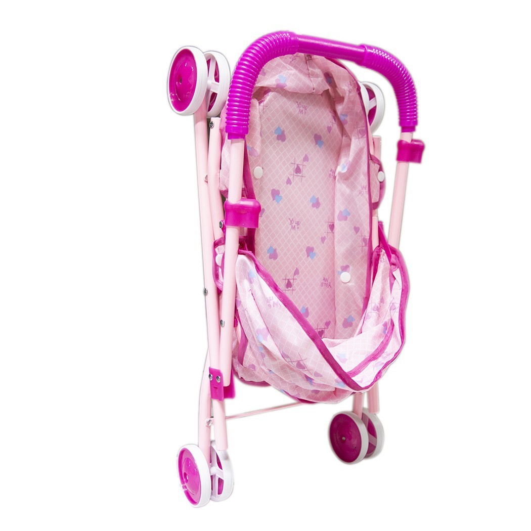 101246 Poussette pliante pour poupée rose avec auvent