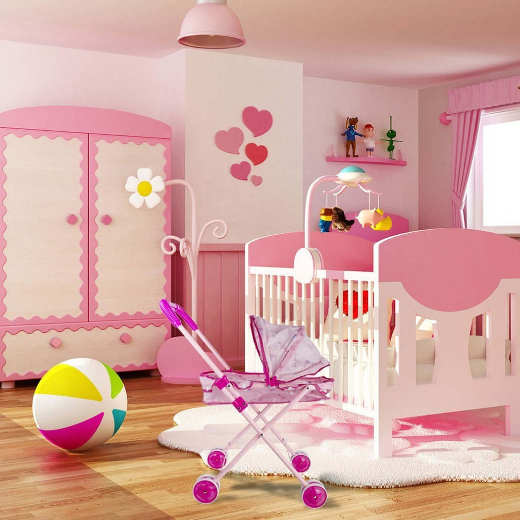 101246 Poussette pliante pour poupée rose avec auvent
