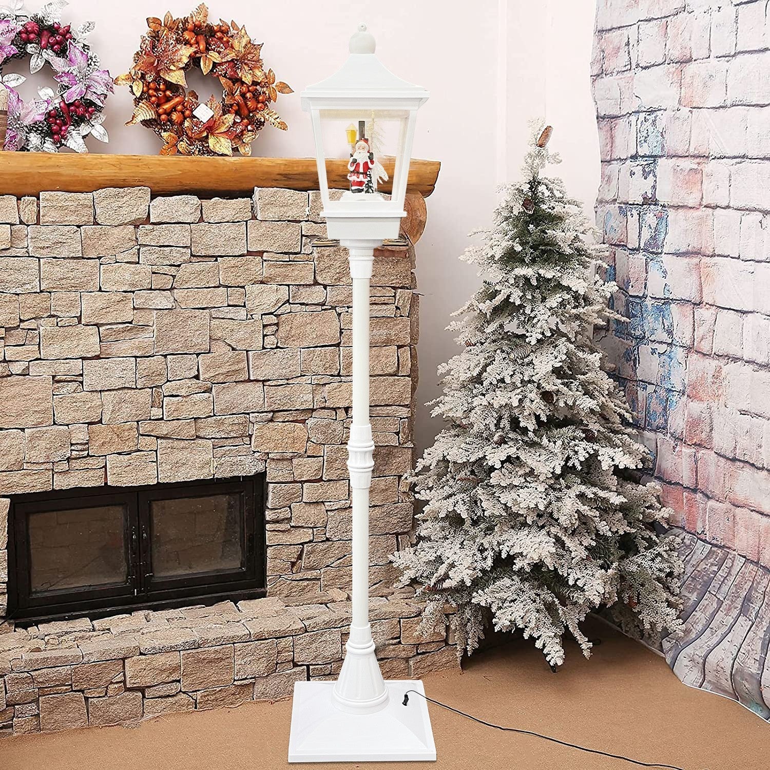 364002 Lampadaire de Noël blanc H180 Cm Décoration avec musique et mini lumières