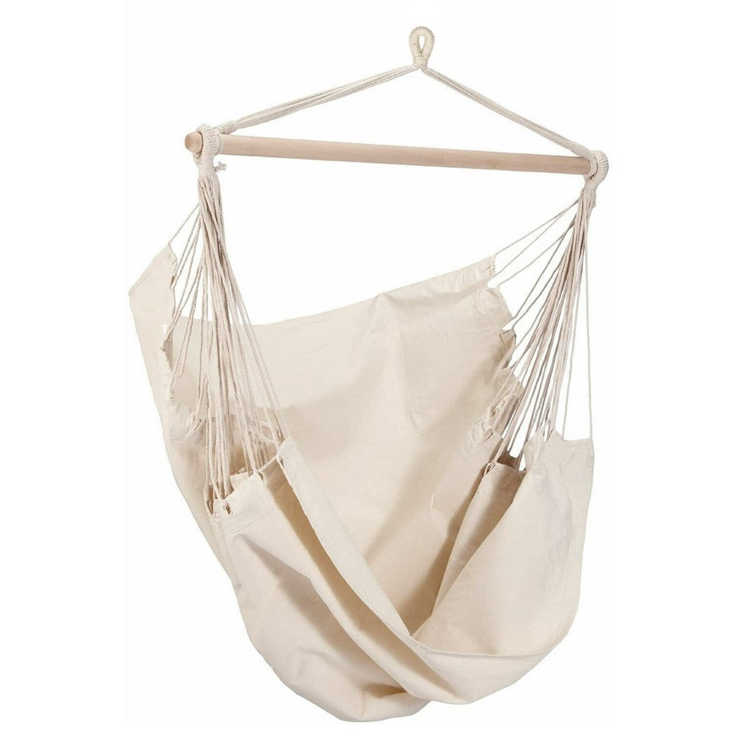 Hamac en coton suspendu CRUDO Support en bois, Chaise à bascule de jardin