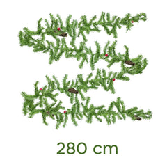 245009 Couronne de Noël branches d'arbre avec baies et pommes de pin 280 cm long