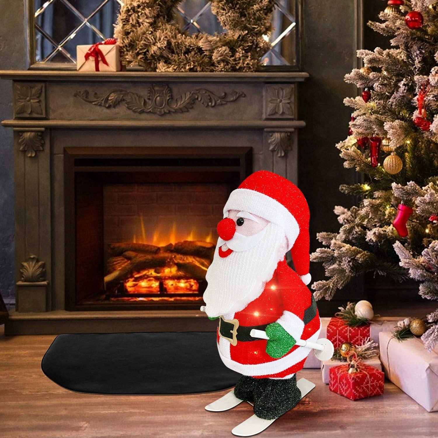 401001 Père Noël avec lumières de ski et mouvement Décoration de Noël 20X30X61cm