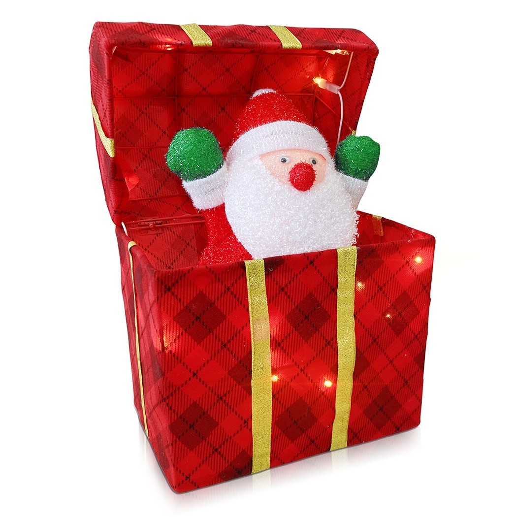 401003 Père Noël Boîte cadeaux décoration avec lumières et mouvement 29x20x42cm