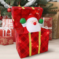 401003 Père Noël Boîte cadeaux décoration avec lumières et mouvement 29x20x42cm