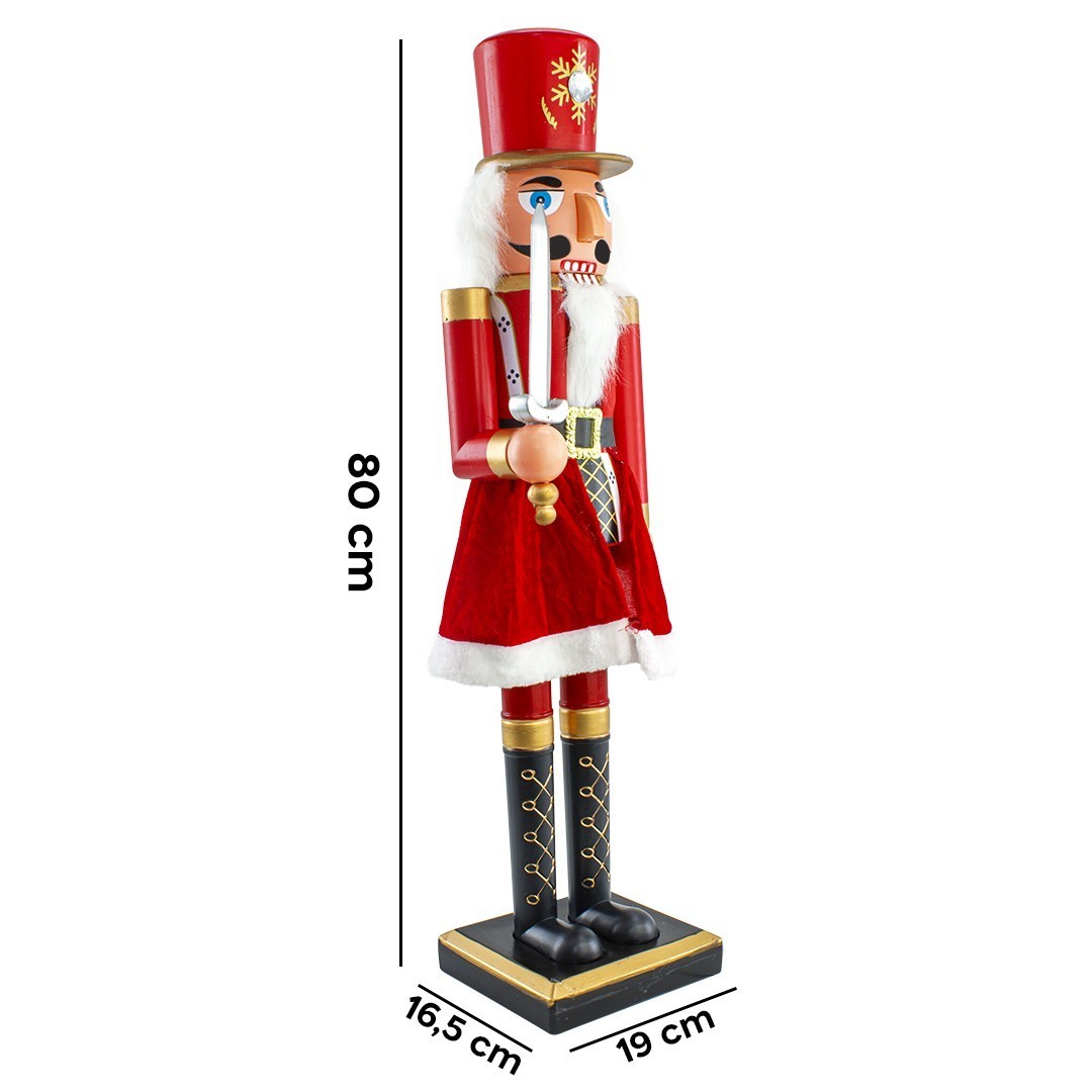 392028 Décoration de Noël Casse-Noisette soldat avec robe rouge et épée 80 cm