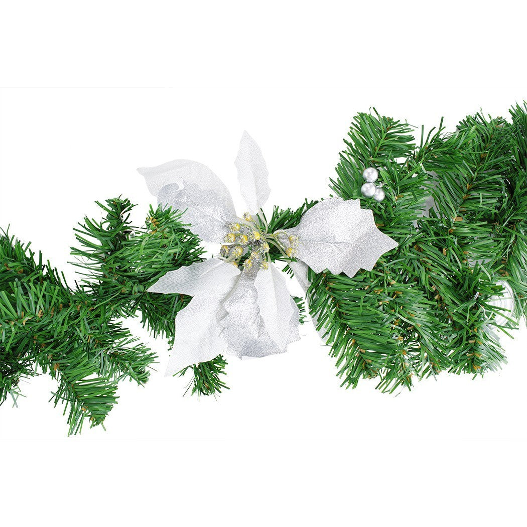 326592 Couronne de Noël sur branche d'arbre 2 Mt avec houx et ornements argentés