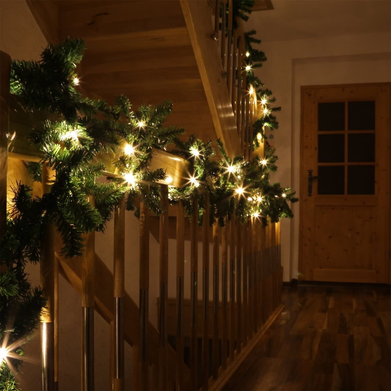 Couronne de Noël 2,5m branche d'arbre 140 pointes avec lumières chaudes à piles