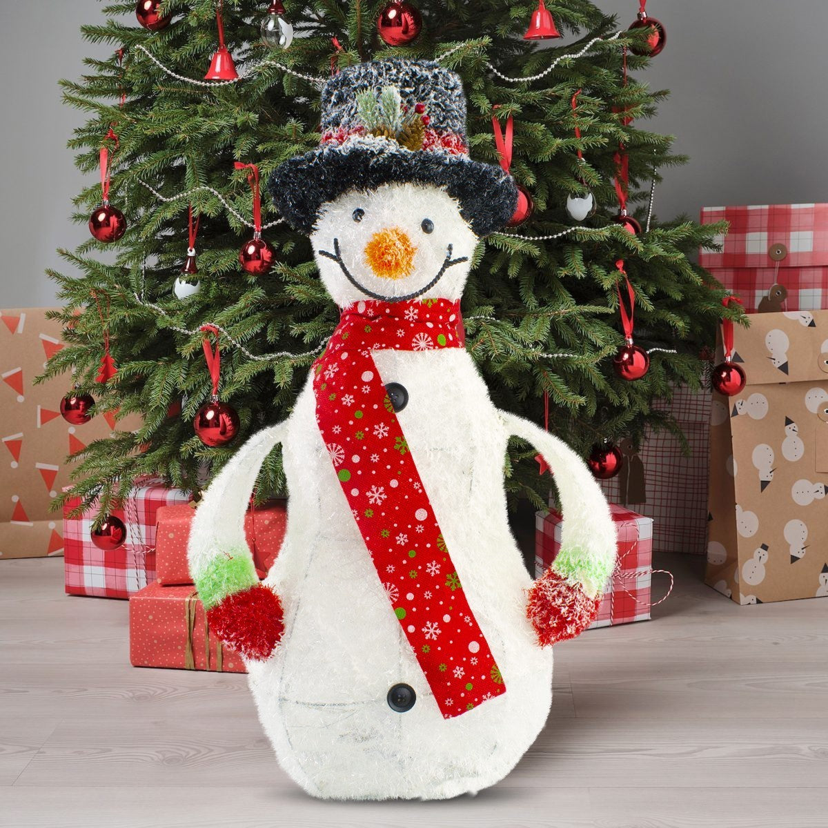 293027 Bonhomme de neige décoratif LED 78 cm avec écharpe et chapeau