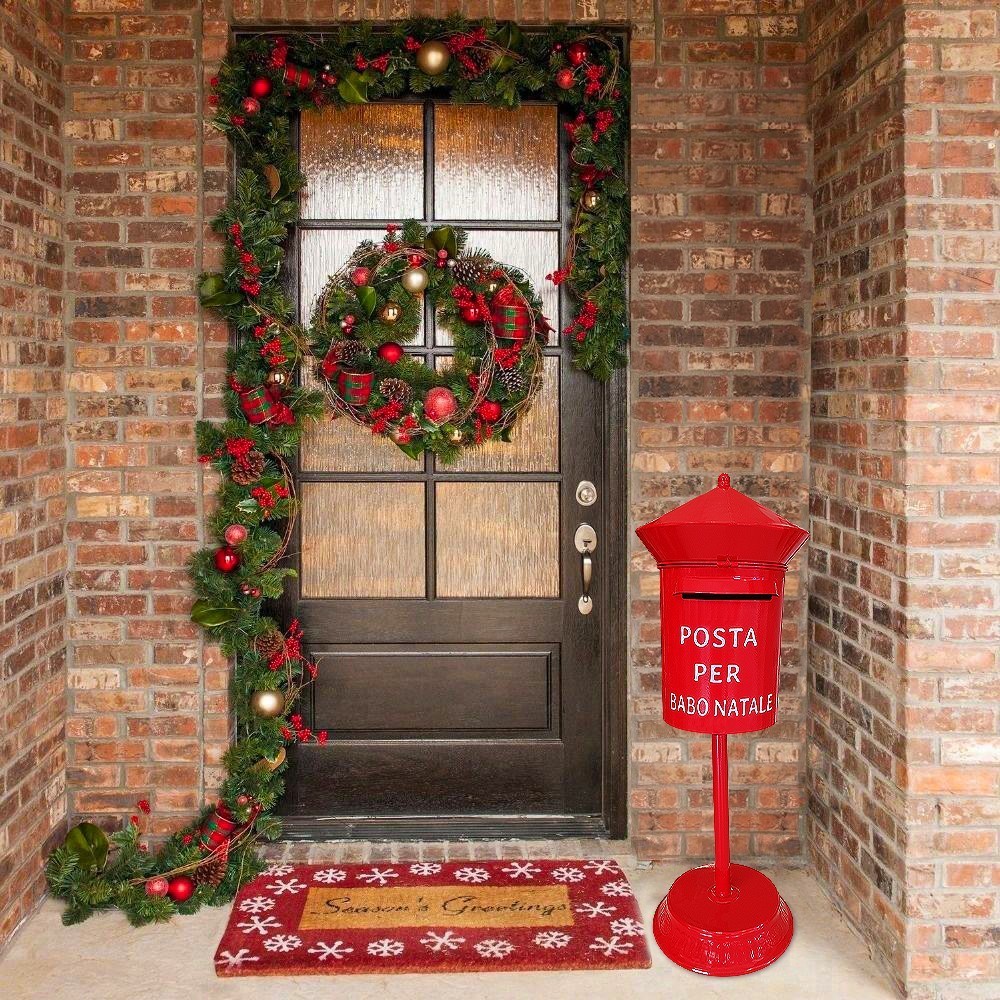 280035 Père Noël Boîte aux lettres ronde 80cm Couleur rouge Décoration de Noël
