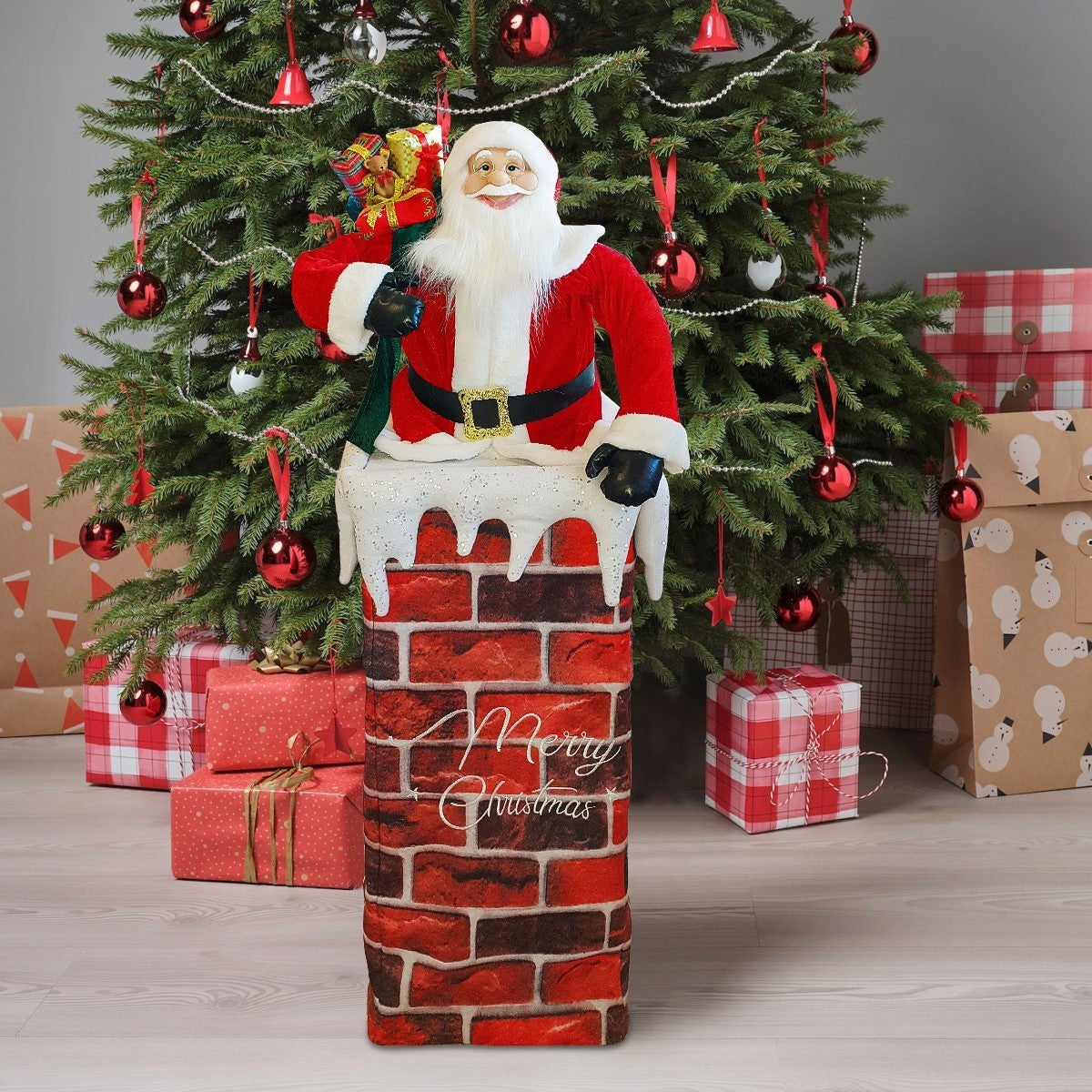 392038 Père Noël avec cheminée réglable 110 cm avec lumière décorations de Noël