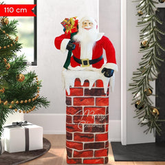 392038 Père Noël avec cheminée réglable 110 cm avec lumière décorations de Noël