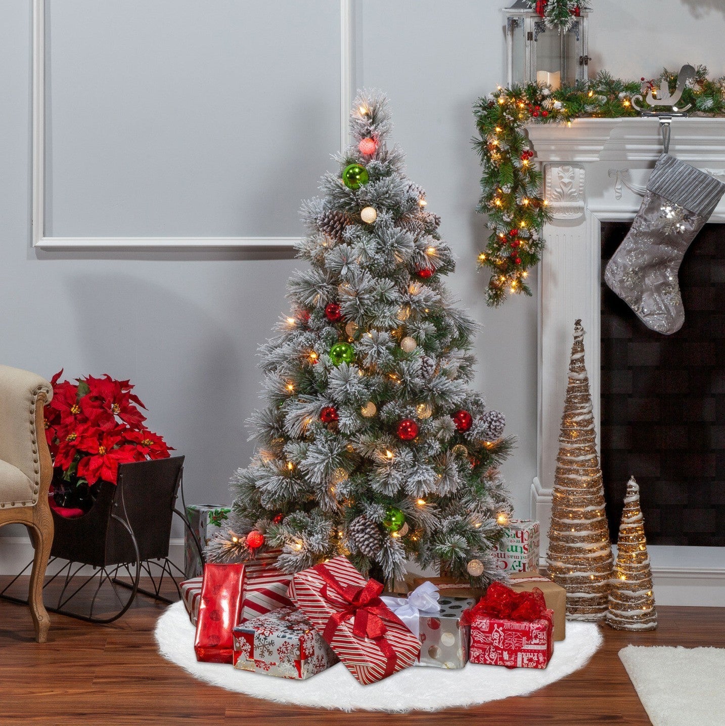 Tapis de base pour arbre de Noël 80 cm poils très doux blanc