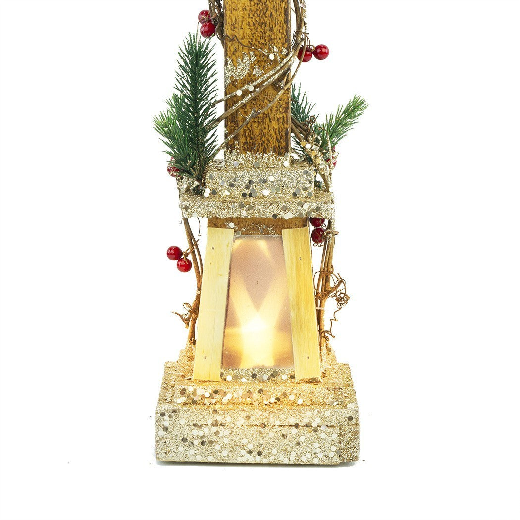 662430 Lanterne de Noël avec paillettes dorées 61cm avec lumière LED chaude