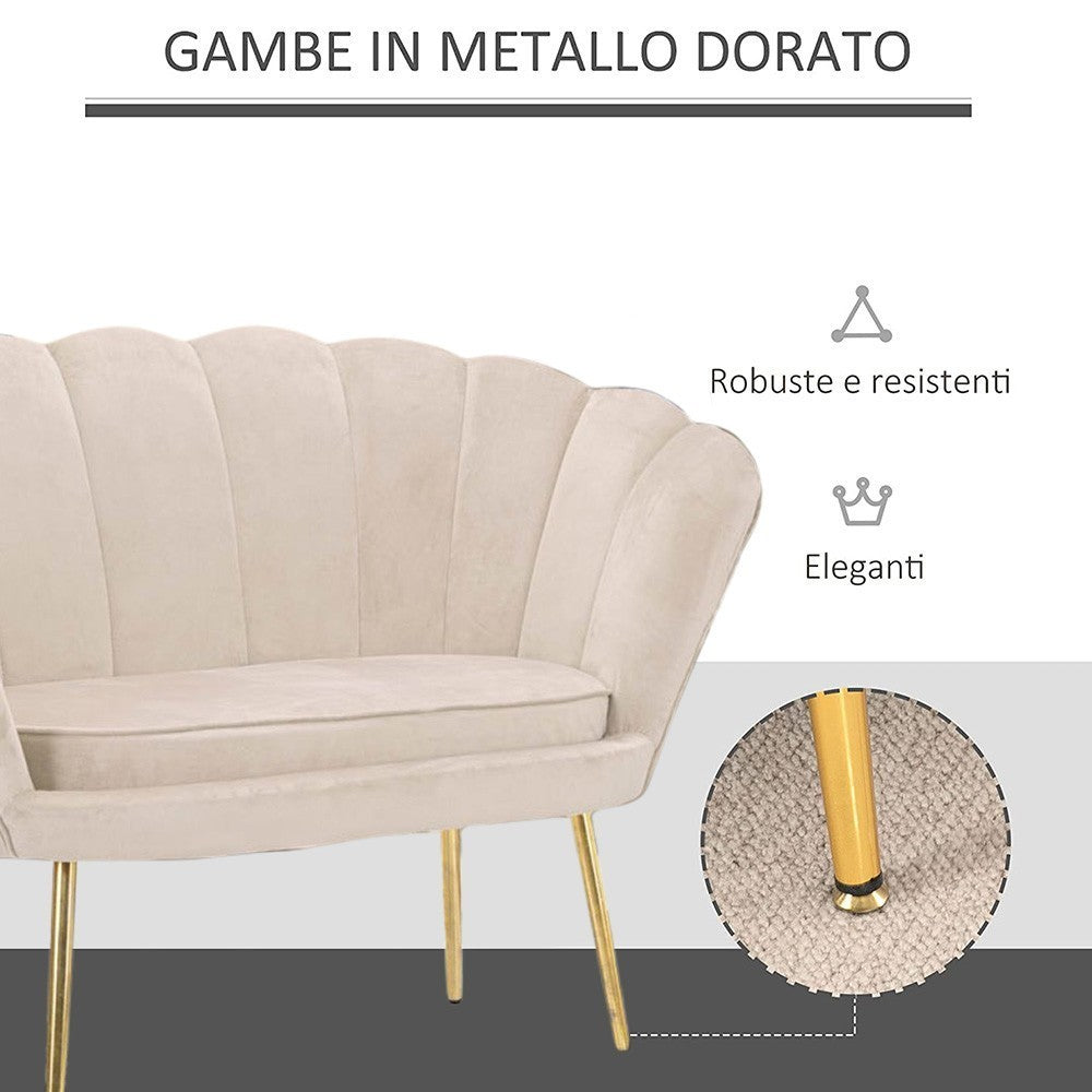 Canapé de salon 2 places en velours LOLA shell seat vintage 122x73x78 cm