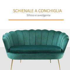 Canapé de salon 2 places en velours LOLA shell seat vintage 122x73x78 cm