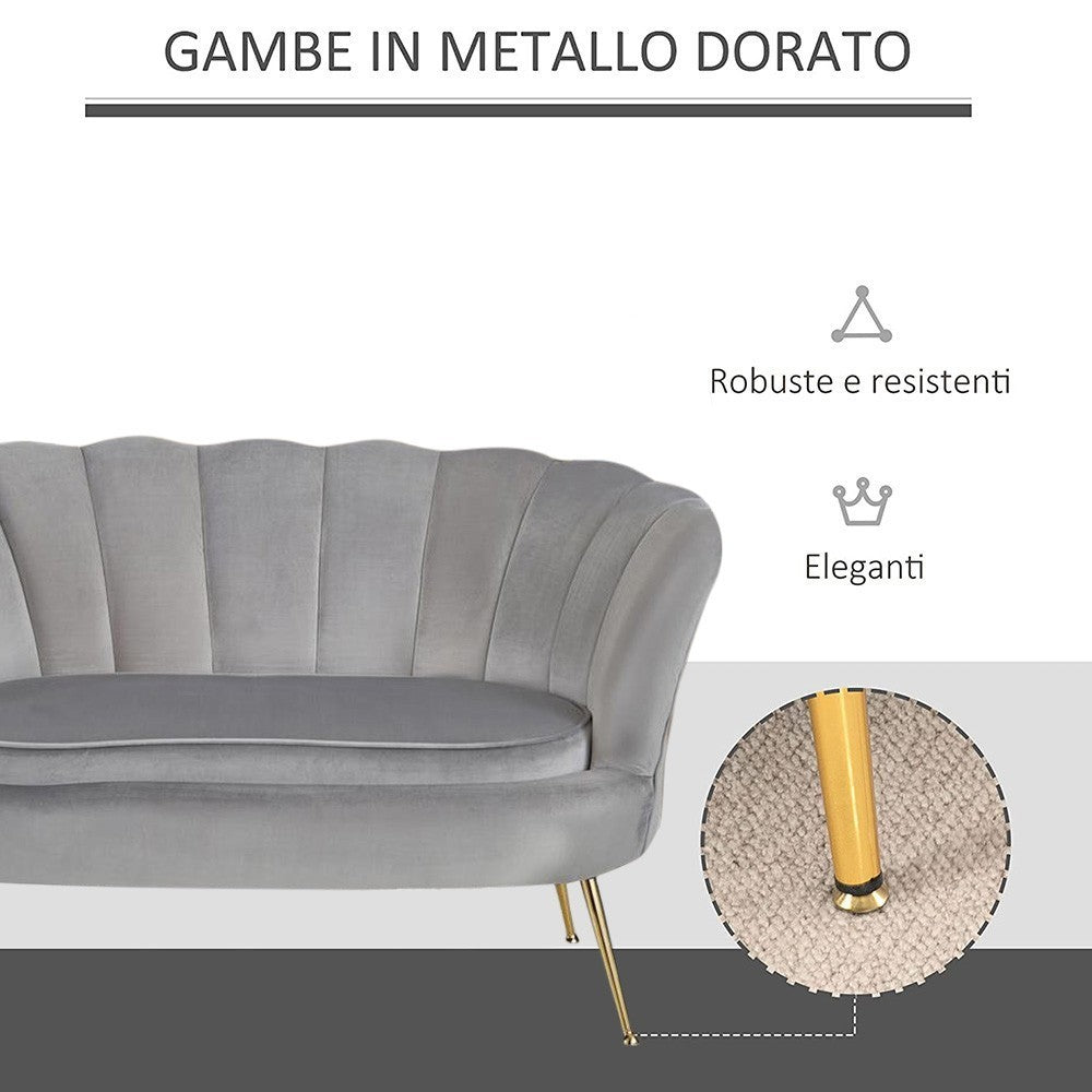 Canapé de salon 2 places en velours LOLA shell seat vintage 122x73x78 cm