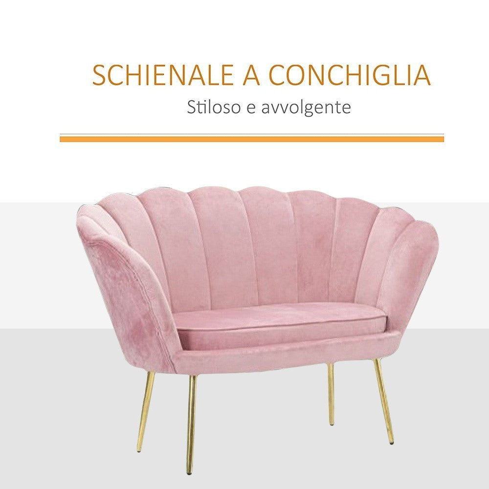 Canapé de salon 2 places en velours LOLA shell seat vintage 122x73x78 cm