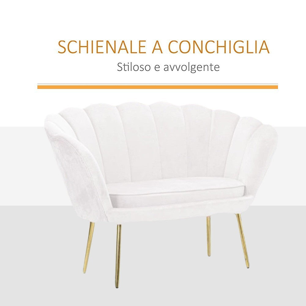 Canapé de salon 2 places en velours LOLA shell seat vintage 122x73x78 cm