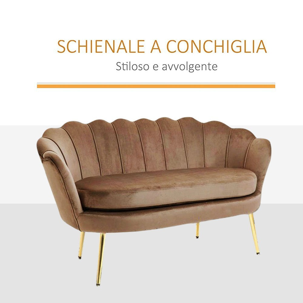 Canapé de salon 2 places en velours LOLA shell seat vintage 122x73x78 cm