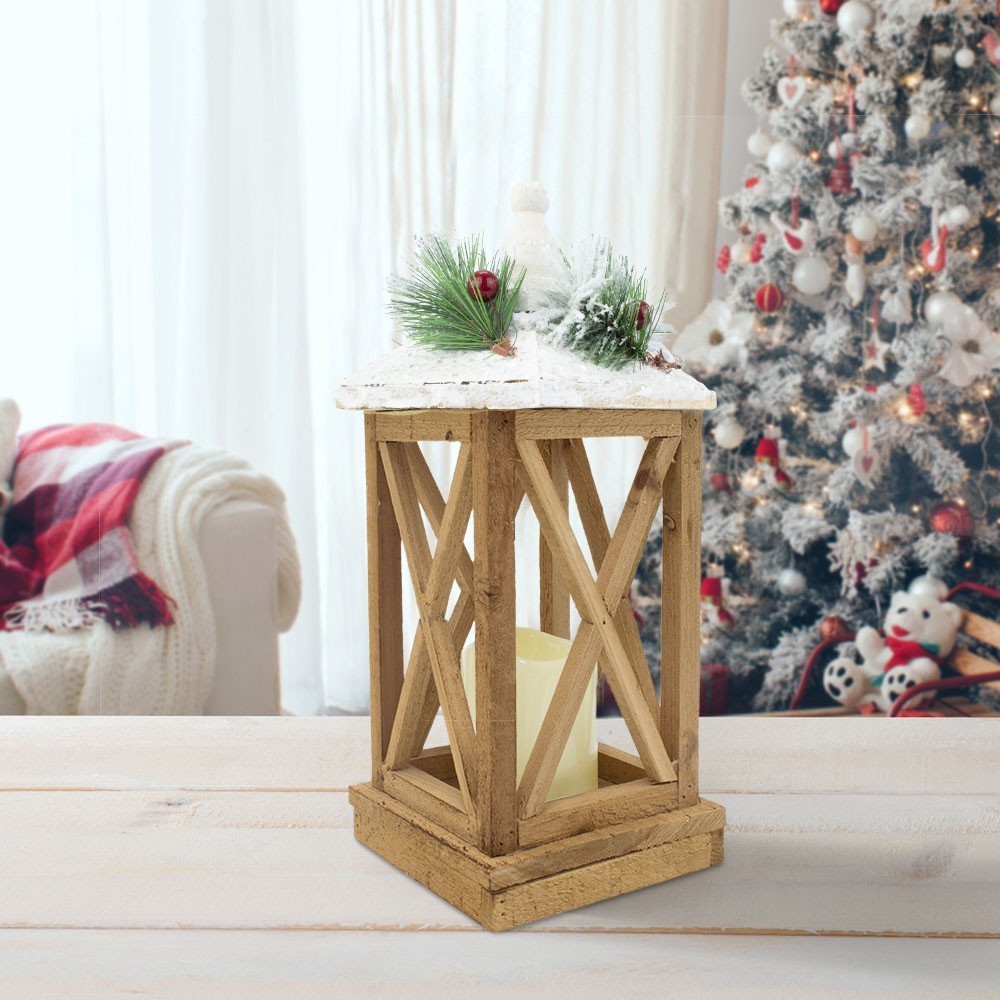 859762 Lampe de décoration de Noël en bois avec lumière Led et paillettes