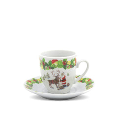 Lot de 6 tasses à café et soucoupes en céramique avec le Père Noël et le renne