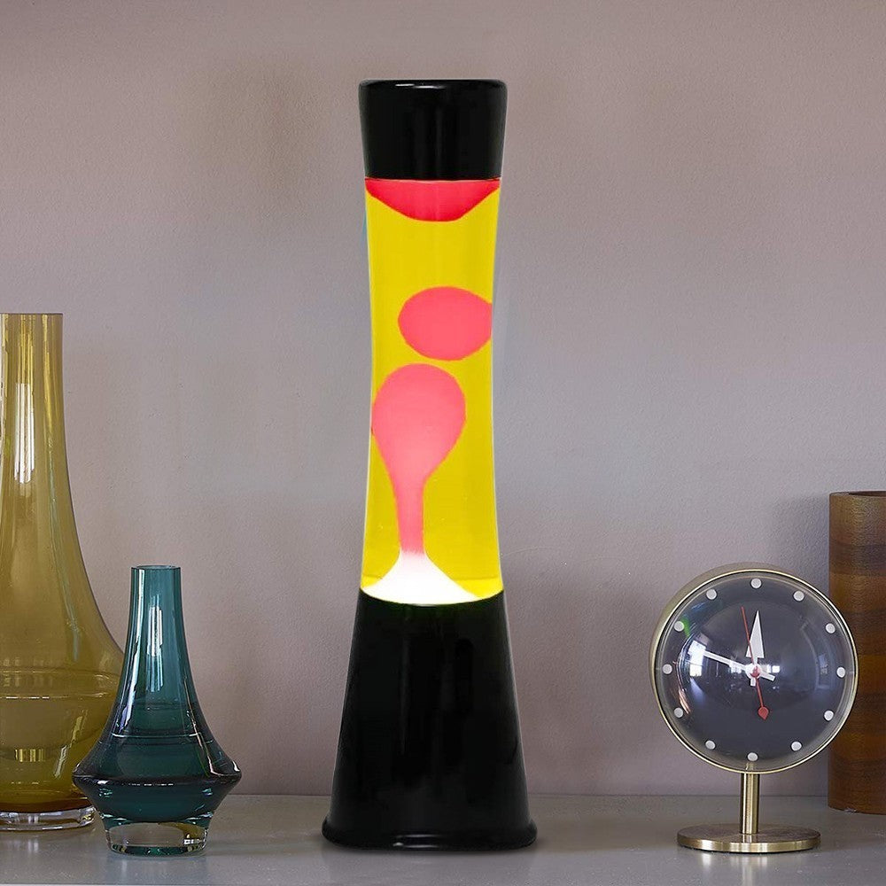 XL1759 Lampe à lave 40cm base noire avec design moderne magma vert et jaune
