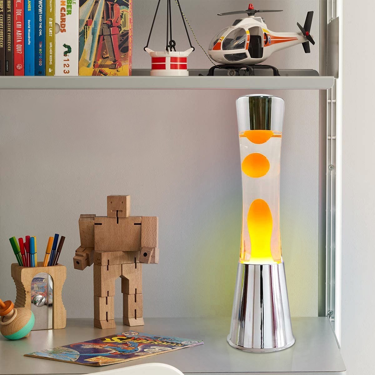 Lava Lamp 40 cm XL1771 Base Silver and Magma Yellow Modern Design