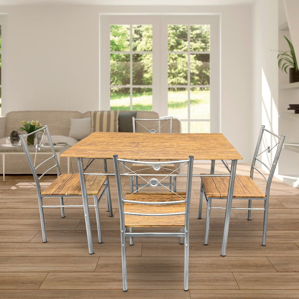 536056 Set de table rectangulaire et 4 chaises ALDO en bois brun MDF et métal