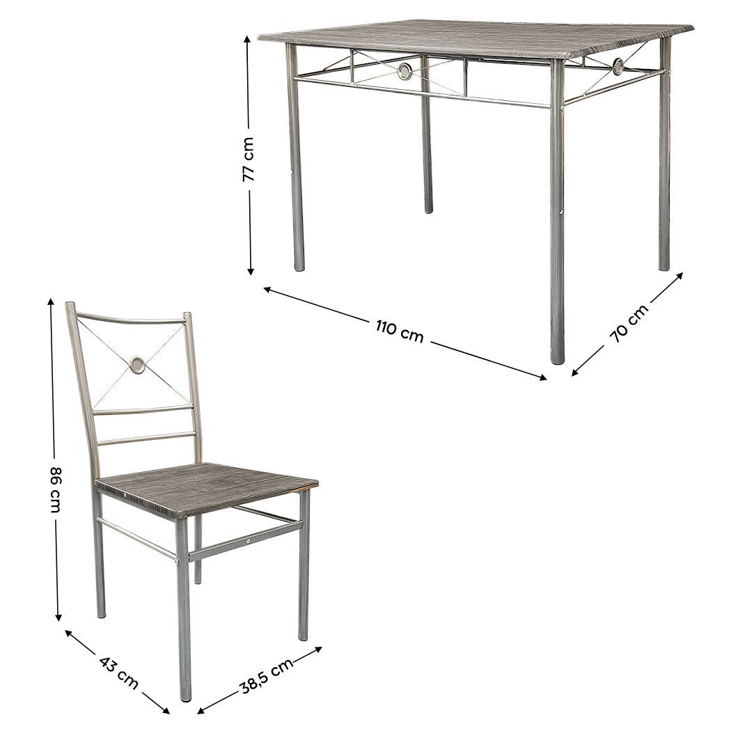 536063 Set de table rectangulaire et 4 chaises ALDO en bois MDF gris et métal