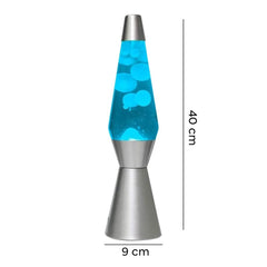 XL1764 Lampe à lave 40cm base argentée magma Paillettes design bleu et blanc