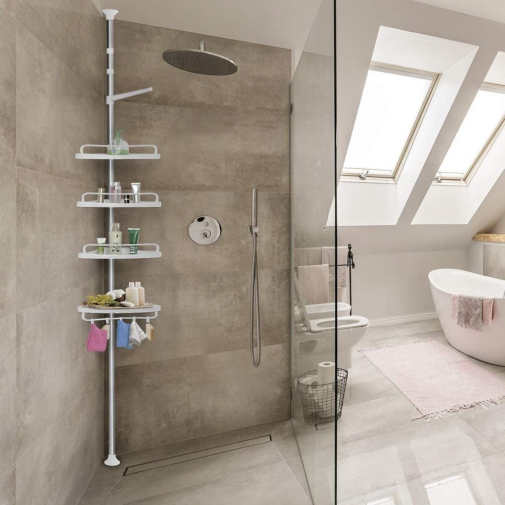 210948 Étagère d'angle télescopique 4 étagères Rangement bain et douche