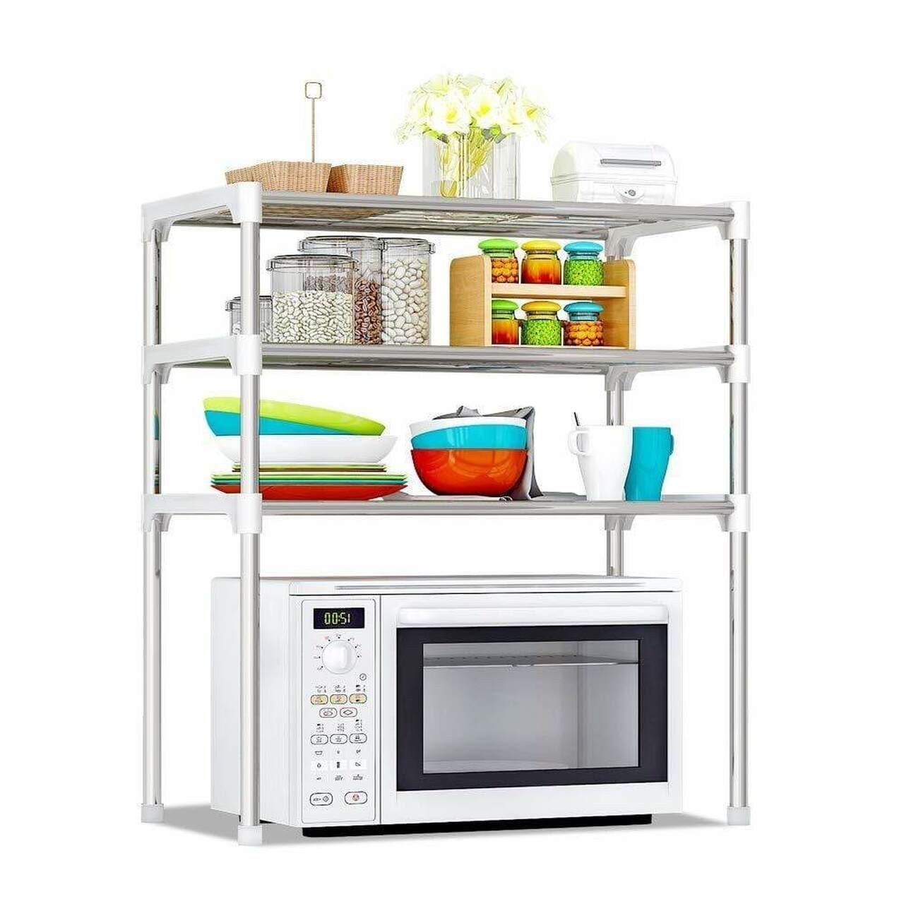 211471 Étagère gain de place pour micro-ondes 3 étagères pour cuisine 60x25x65cm