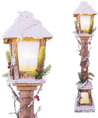 662447 Lanterne de Noël en bois Lanterne enneigée 61cm avec lumière LED chaude