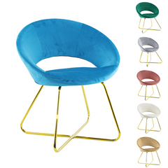 Fauteuil vintage GRETA 66x65x68H cm Chaise effet velours avec pieds dorés