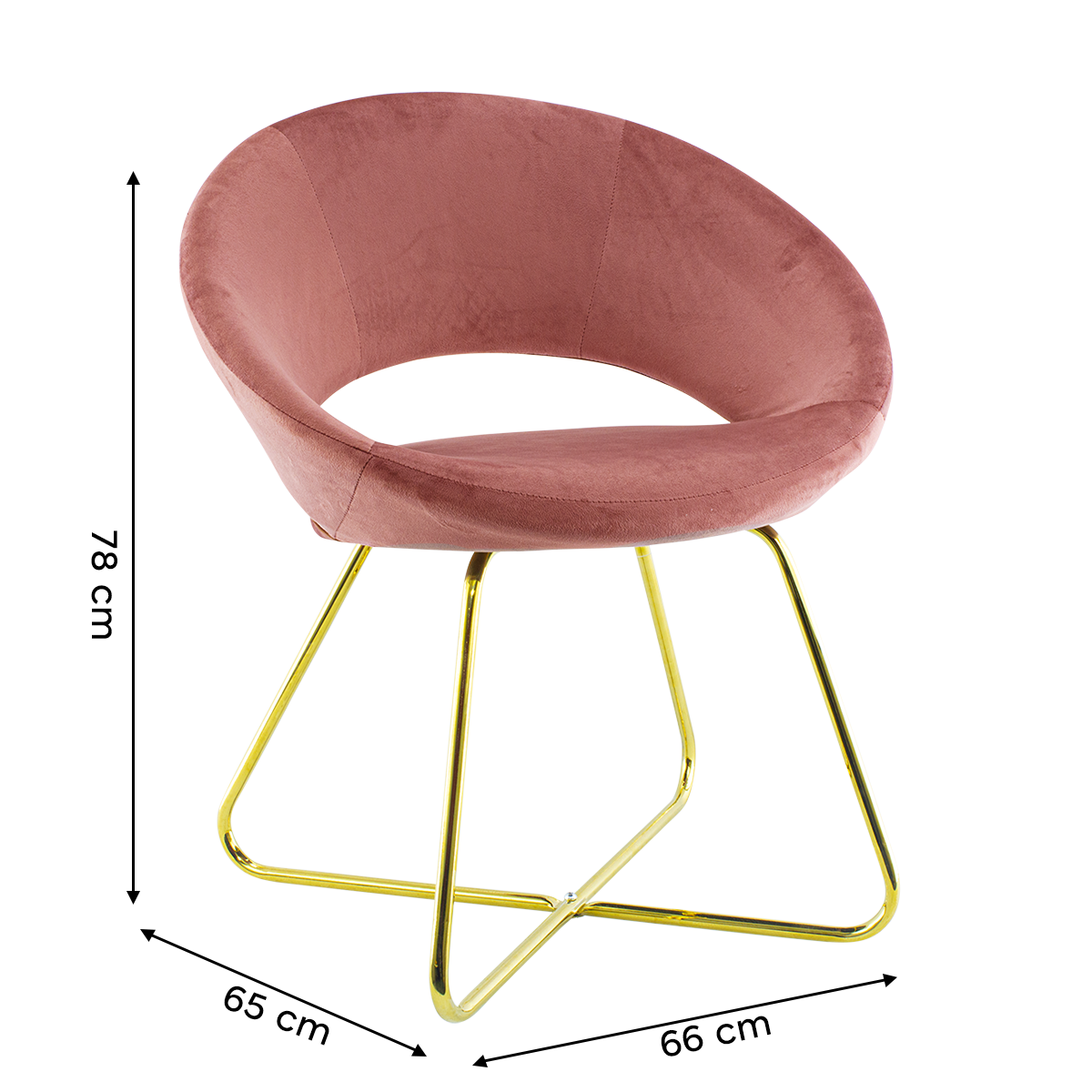 Fauteuil vintage GRETA 66x65x68H cm Chaise effet velours avec pieds dorés