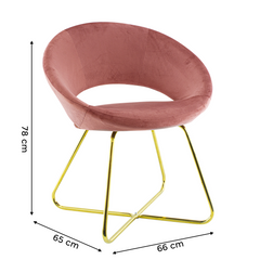 Fauteuil vintage GRETA 66x65x68H cm Chaise effet velours avec pieds dorés